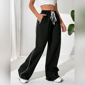 SHEIN Coolane Contrast Piping Drawstring Waist Wide Leg Pants